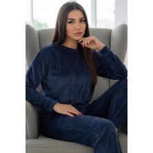 Pijama Evi Koyu Lacivert Veloura Soft Kadın Pijama Takımı 