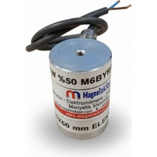 Ø40X60 mm 24V Elektromıknatıs – M6 Bağlantılı, Yandan Kablo Çıkışlı, %100 Çalışma, Güçlü Tutma ve Sürekli Kullanım Tipi