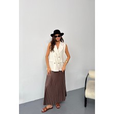 Gold Düğmeli Keten Yelek - Ham