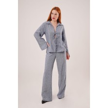 Ön Bağlama Detaylı Pantolon ve Gömlek Indigo Ikili Takım