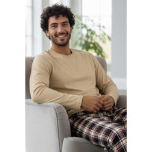 Pijama Evi Bej Stylish Erkek Uzun Kol Pijama Takımı