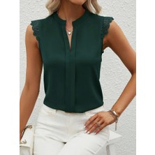 Kadın Kısa Dantel Kollu Hakim Yaka Ithal Krep Bluz