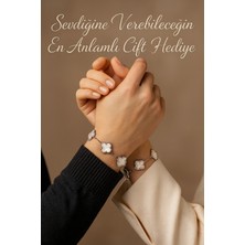 Erkek Kadın Çift Bilekliği Taşlı Royal Pearl Petal Model Çelik Bileklik