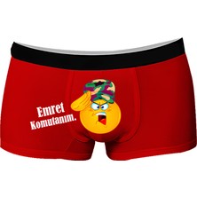 Onudabunuda Erkek Pamuklu Baskılı Boxer Emret Komutanım Desenli Kırmızı