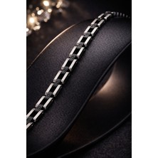 Erkek Siyah Gümüş Renk 316 L Çelik Bileklik – Modern Tasarım, Şık ve Dayanıklı - Sevgiliye Hediye