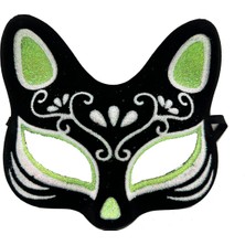 Vanch Siyah Renk Süet Kaplama Üzeri Gümüş Yeşil Simli Kedi Maskesi 17X14 cm (5264)