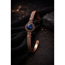 Kadın Bakır Bileklik Ay Taşı Silindir Model Saf Bakır Bilezik