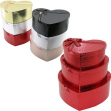 Vanch 3PCS KALP PARLAK MİX RENKLİ - KABARTMA DESEN KARTON HEDİYE KUTUSU KURDELALI 31X28-27X24-23X20CM (5264)