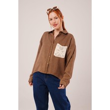 Etnik Cep Detaylı Kahverengi Gömlek