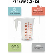 Calvera 1.75 Litre Dereceli Ölçü Kabı - 4 Farklı Ölçüm Birimli Çok Amaçlı Mutfak Kabı - Şeffaf