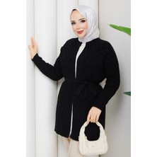 Pamuk Butik Kadın Tok Hasır Örgü Kuşaklı Triko Hırka -PMK508