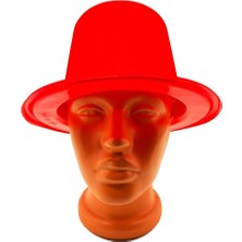 Evaglow Kırmızı Renk Plastik Nubuk Kadife Flok Kaplama Fötr Şapka 11 cm