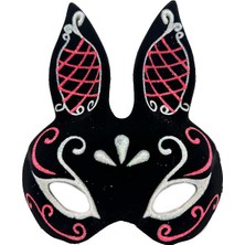 Vanch Siyah Renk Kırmızı Beyaz Simli Siyah Süet Kaplama Tavşan Maskesi 18X16 cm (5264)