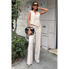 Yeleği Çapraz Detay Düğmeli Cepli Yelekli Takım 10150