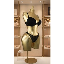 Noiverse Anna Gold Aksesuarlı Dantelli Sütyen Külot Takım - Push Up - Siyah