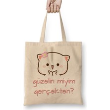 Toyaso Güzelin Miyim Gerçekten Sevgiliye Hediye Beyaz Bez Çanta Uzun Saplı Alışveriş Çantası Plaj Çantası