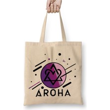 Toyaso Kpop Aroha Beyaz Bez Çanta Uzun Saplı Alışveriş Çantası Plaj Çantası