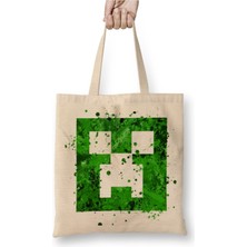 Toyaso Minecraft Creeper Bursting With Love Beyaz Bez Çanta Uzun Saplı Alışveriş Çantası Plaj Çantası