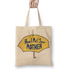 Toyaso How I Met Your Mother 002 Beyaz Bez Çanta Uzun Saplı Alışveriş Çantası Plaj Çantası