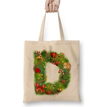 Toyaso Yeni Yıl Yılbaşı Özel D Harfli Mutlu Yıllar Bez Çanta Uzun Saplı Alışveriş Çantası Plaj Çantası