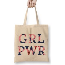 Toyaso Girl Power Empowering Women Floral Backgroun Beyaz Bez Çanta Alışveriş Çantası Plaj Çantası