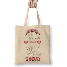 Toyaso Britney Survived 2007 Beyaz Bez Çanta Uzun Saplı Alışveriş Çantası Plaj Çantası