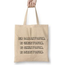 Toyaso Bir Daralıyorum Komik Beyaz Bez Çanta Uzun Saplı Alışveriş Çantası Plaj Çantası