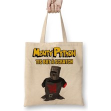 Toyaso Monty Python Black Knight Beyaz Bez Çanta Uzun Saplı Alışveriş Çantası Plaj Çantası