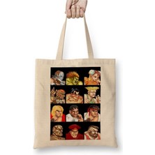 Toyaso Personagens Street Fighter Beyaz Bez Çanta Uzun Saplı Alışveriş Çantası Plaj Çantası