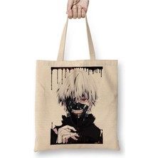 Toyaso Tokyo Ghoul Ken Beyaz Bez Çanta Uzun Saplı Alışveriş Çantası Plaj Çantası