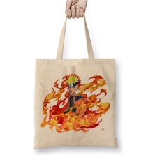 Toyaso Naruto Beyaz Bez Çanta Uzun Saplı Alışveriş Çantası Plaj Çantası