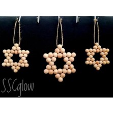 SSCglow Ahşap Dekoratif Boncuklu Yıldız 3'lü Set, Kapı Duvar Mutfak Bebek Odası Süsü