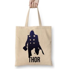 Toyaso Thor Vingador Beyaz Bez Çanta Uzun Saplı Alışveriş Çantası Plaj Çantası