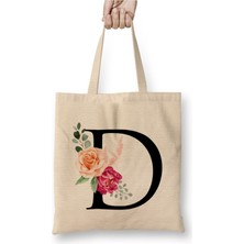 Toyaso D Harfi Beyaz Bez Çanta Uzun Saplı Alışveriş Çantası Plaj Çantası