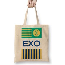 Toyaso Kpop Exo Beyaz Bez Çanta Uzun Saplı Alışveriş Çantası Plaj Çantası