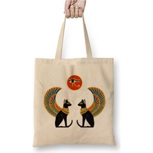 Toyaso Ancient Egypt Antik Mısır Cat Kedi Beyaz Bez Çanta Uzun Saplı Alışveriş Çantası Plaj Çantası