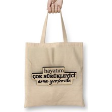 Toyaso Hayatım Çok Sürükleyici Ama Yerlerde Beyaz Bez Çanta Uzun Saplı Alışveriş Çantası Plaj Çantası