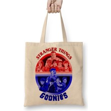 Toyaso Goonies E Stranger Things Beyaz Bez Çanta Uzun Saplı Alışveriş Çantası Plaj Çantası