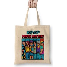 Toyaso Kpop Demon Hunters Huntrix And Saja Boy Beyaz Bez Çanta Uzun Saplı Alışveriş Çantası Plaj Çantası