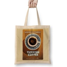 Toyaso Türk Kahvesi Beyaz Bez Çanta Uzun Saplı Alışveriş Çantası Plaj Çantası