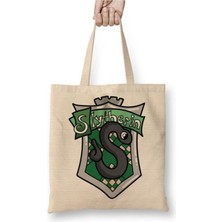 Toyaso Slytherin Slyther Beyaz Bez Çanta Uzun Saplı Alışveriş Çantası Plaj Çantası