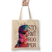 Toyaso Stormtrooper Star Wars Beyaz Bez Çanta Uzun Saplı Alışveriş Çantası Plaj Çantası