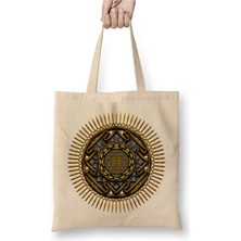 Toyaso Mandala Teeshirts Mandala Sri Yantra Beyaz Bez Çanta Uzun Saplı Alışveriş Çantası Plaj Çantası