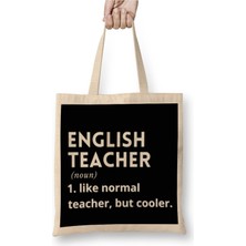 Toyaso English Teacher Defined Beyaz Bez Çanta Uzun Saplı Alışveriş Çantası Plaj Çantası