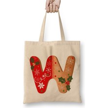 Toyaso W Harfi Beyaz Bez Çanta Uzun Saplı Alışveriş Çantası Plaj Çantası