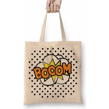 Toyaso Booom Beyaz Bez Çanta Uzun Saplı Alışveriş Çantası Plaj Çantası