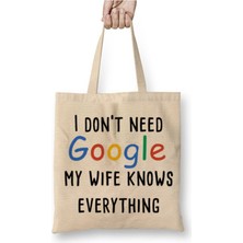 Toyaso Google'a Ihtiyacım Yok, Karım Herşeyi Biliyor, Eşinize Hediye Komik Espril Bez Çanta