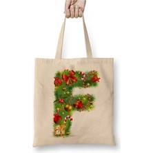 Toyaso Yeni Yıl Yılbaşı Özel F Harfli Mutlu Yıllar Bez Çanta Uzun Saplı Alışveriş Çantası Plaj Çantası