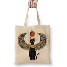 Toyaso Ancient Egypt Antik Mısır Cat Kedi 02 Beyaz Bez Çanta Uzun Saplı Alışveriş Çantası Plaj Çantası
