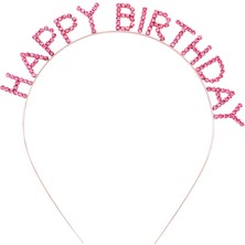 Vanch Pembe Renk Kristal Taşlı Gold Renk Kaplama Happy Birthday Taç 16X17 cm (5264)